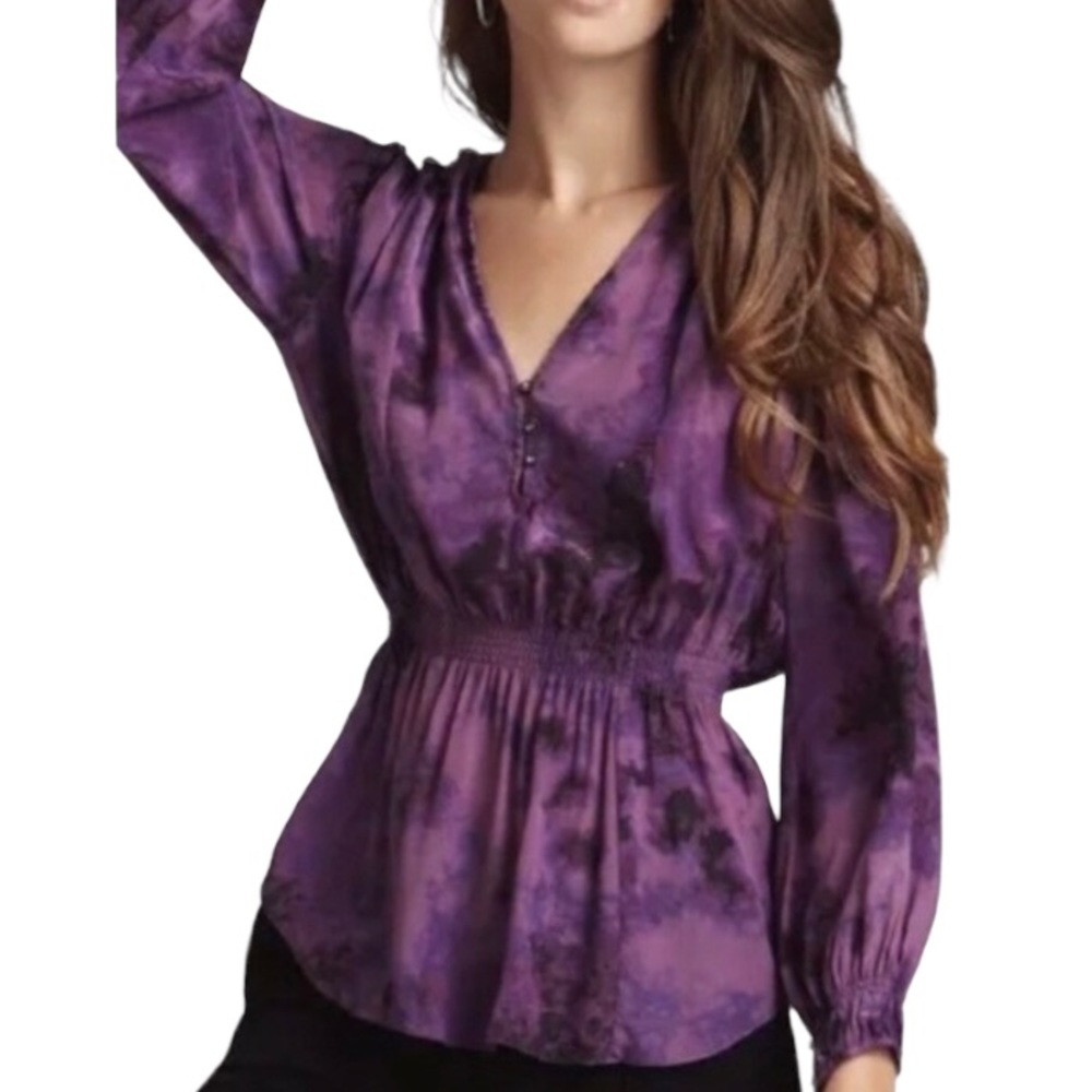 Rebecca Taylor Purple 100% Silk  Blouse top with Rhinestone buttons 4 S